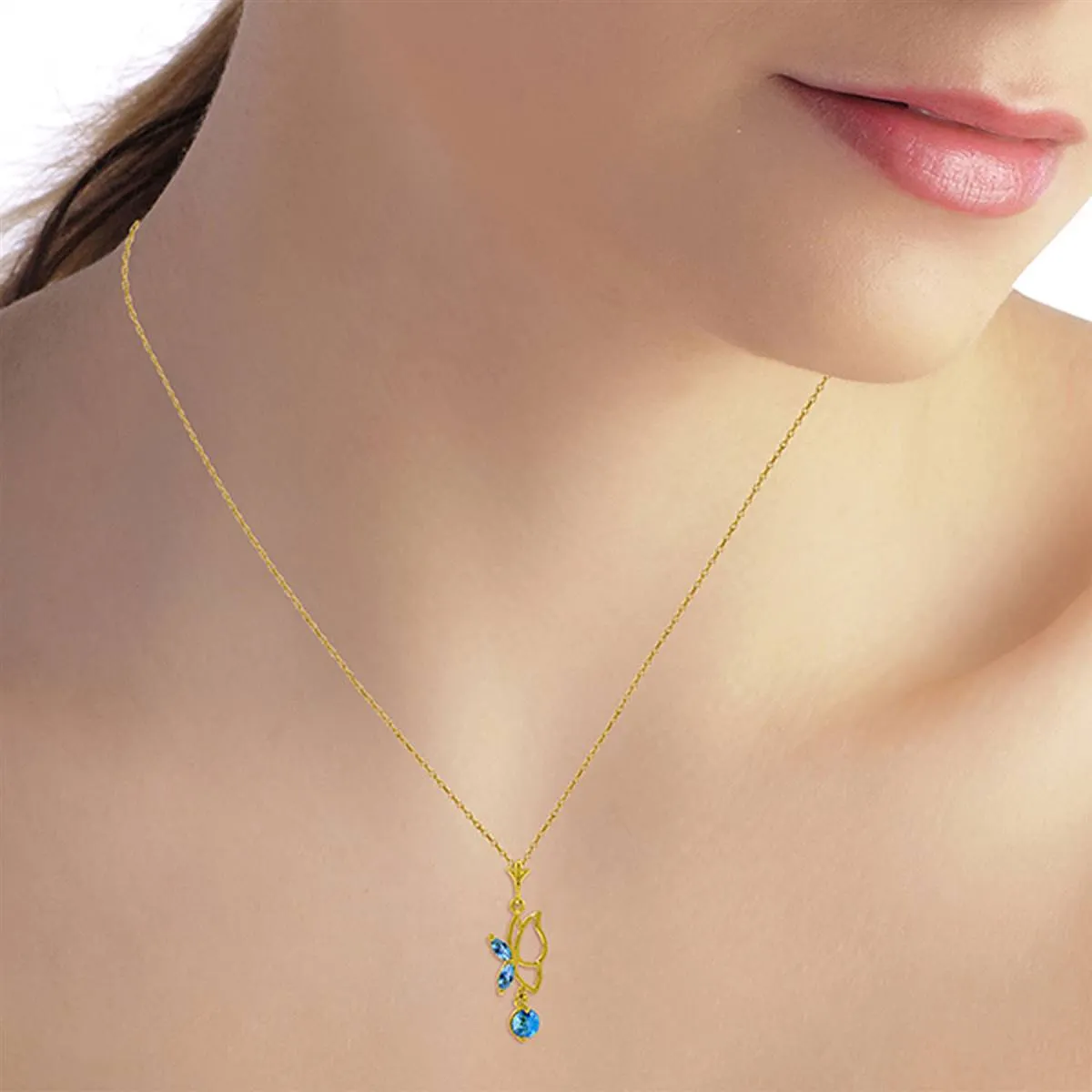 0.4 Carat 14K Solid Yellow Gold Flutter Fly Blue Topaz Necklace