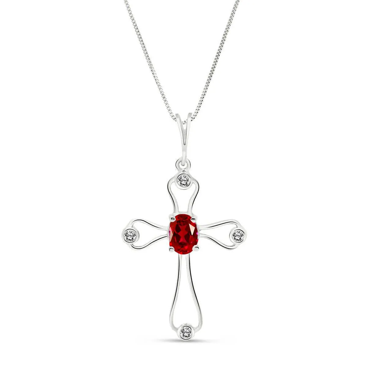 0.57 Carat 14K Solid White Gold Faith Prevails Ruby Diamond Necklace