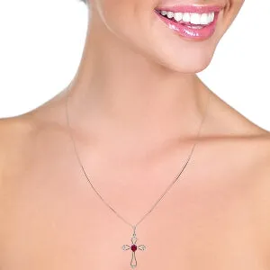 0.57 Carat 14K Solid White Gold Faith Prevails Ruby Diamond Necklace