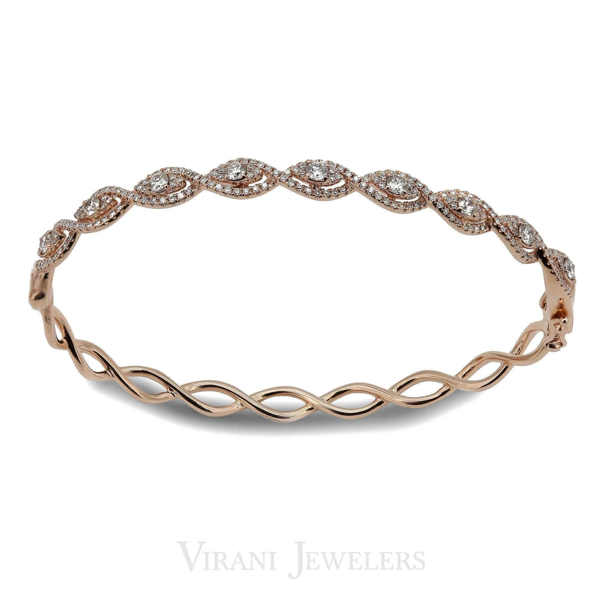 1.04CT Intertwining Diamond Bangle Set in 14K Rose Gold W/ Open Up Hinge (DDH0950)