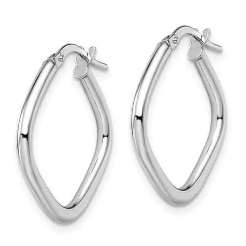 10k White Gold Polished Finish Fancy Square Hoop Earrings