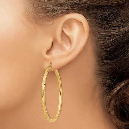 10k Yellow Gold D.C Polished Round Hoop Earrings