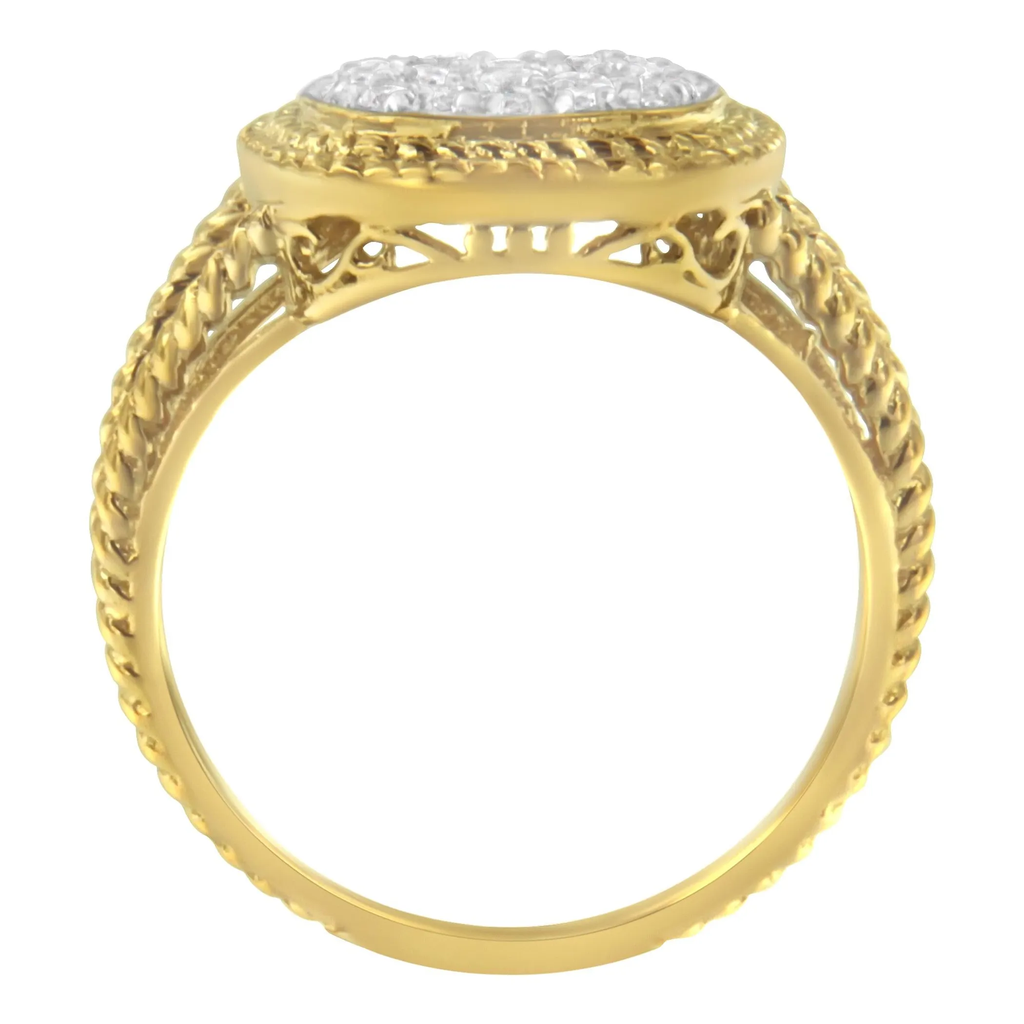 10K Yellow Gold Plated .925 Sterling Silver 1/2 Cttw Diamond Square Cushion Cluster Split Shank Cocktail Ring (J-K Color, I2-I3 Clarity)