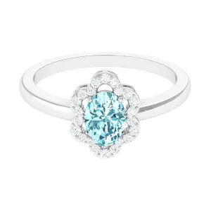 1.25 CT Oval Aquamarine Cocktail Engagement Ring with Diamond Floral Halo