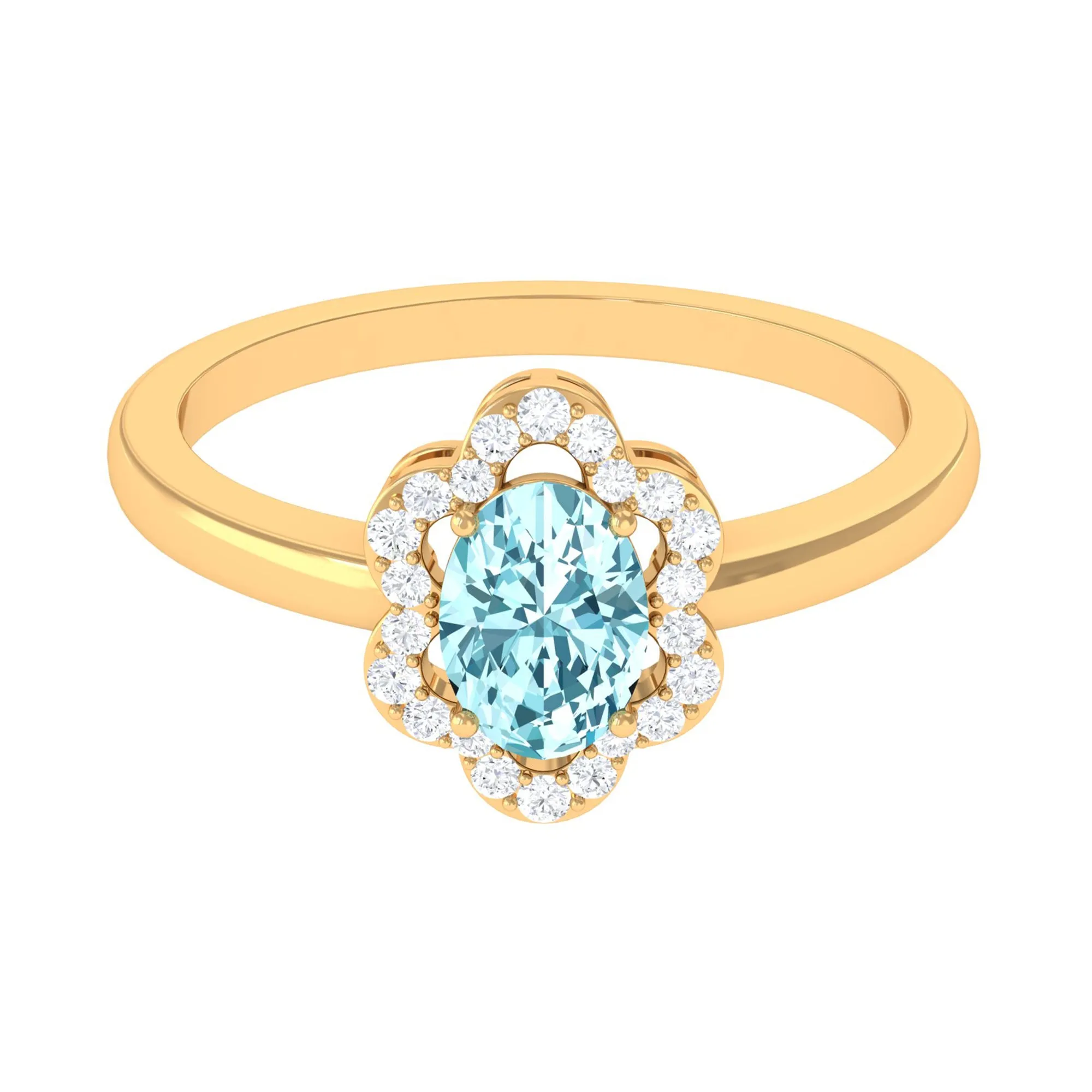 1.25 CT Oval Aquamarine Cocktail Engagement Ring with Diamond Floral Halo