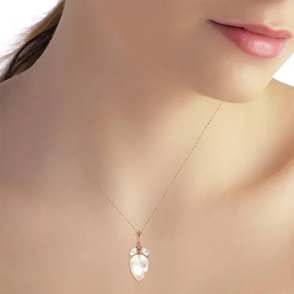 12.75 Carat 14K Solid Rose Gold Necklace Marquis Briolette White Topaz