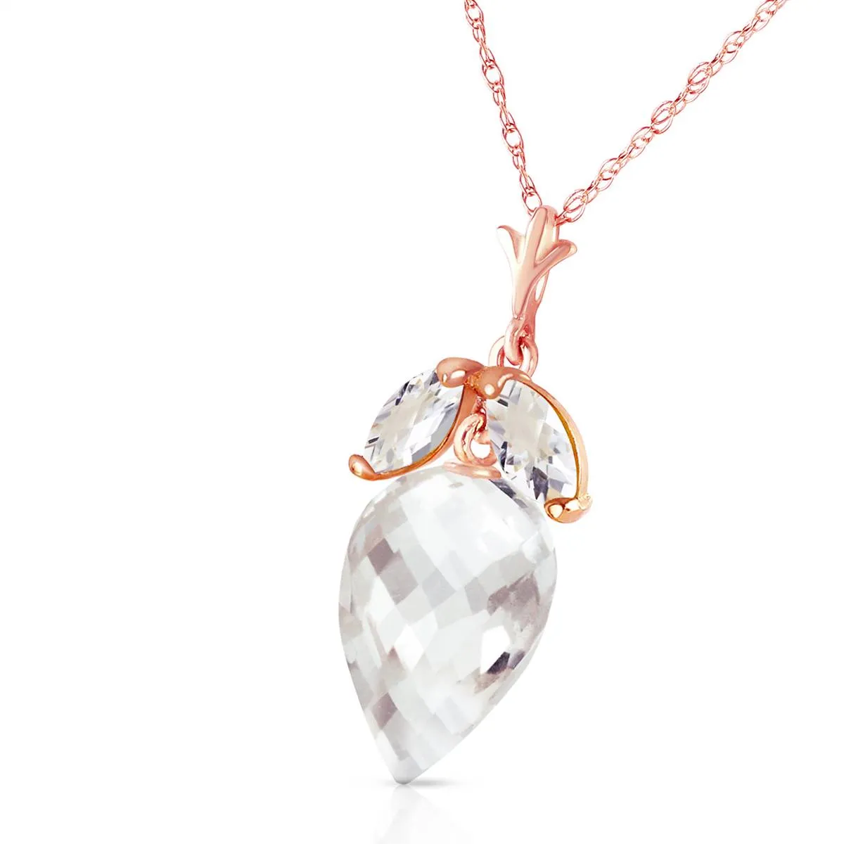 12.75 Carat 14K Solid Rose Gold Necklace Marquis Briolette White Topaz