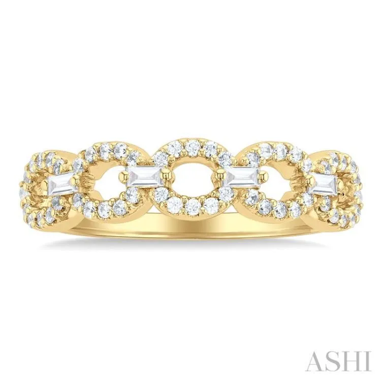 1/4 ctw Open Link Baguette And Round Cut Diamond Stackable Fashion Band in 10K Yellow Gold