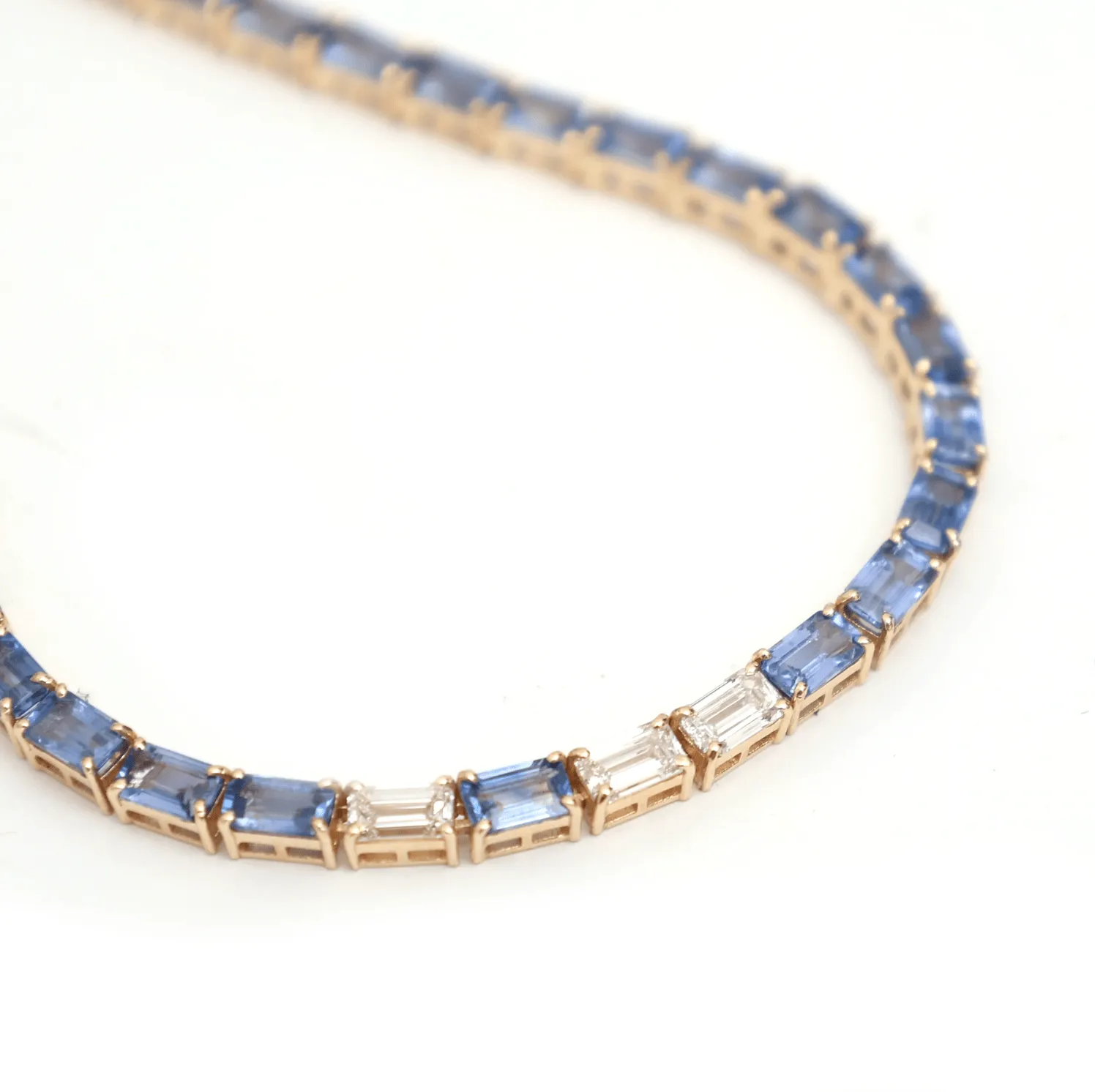 14K & 18K Gold East West Blue Sapphire & Diamond Necklace