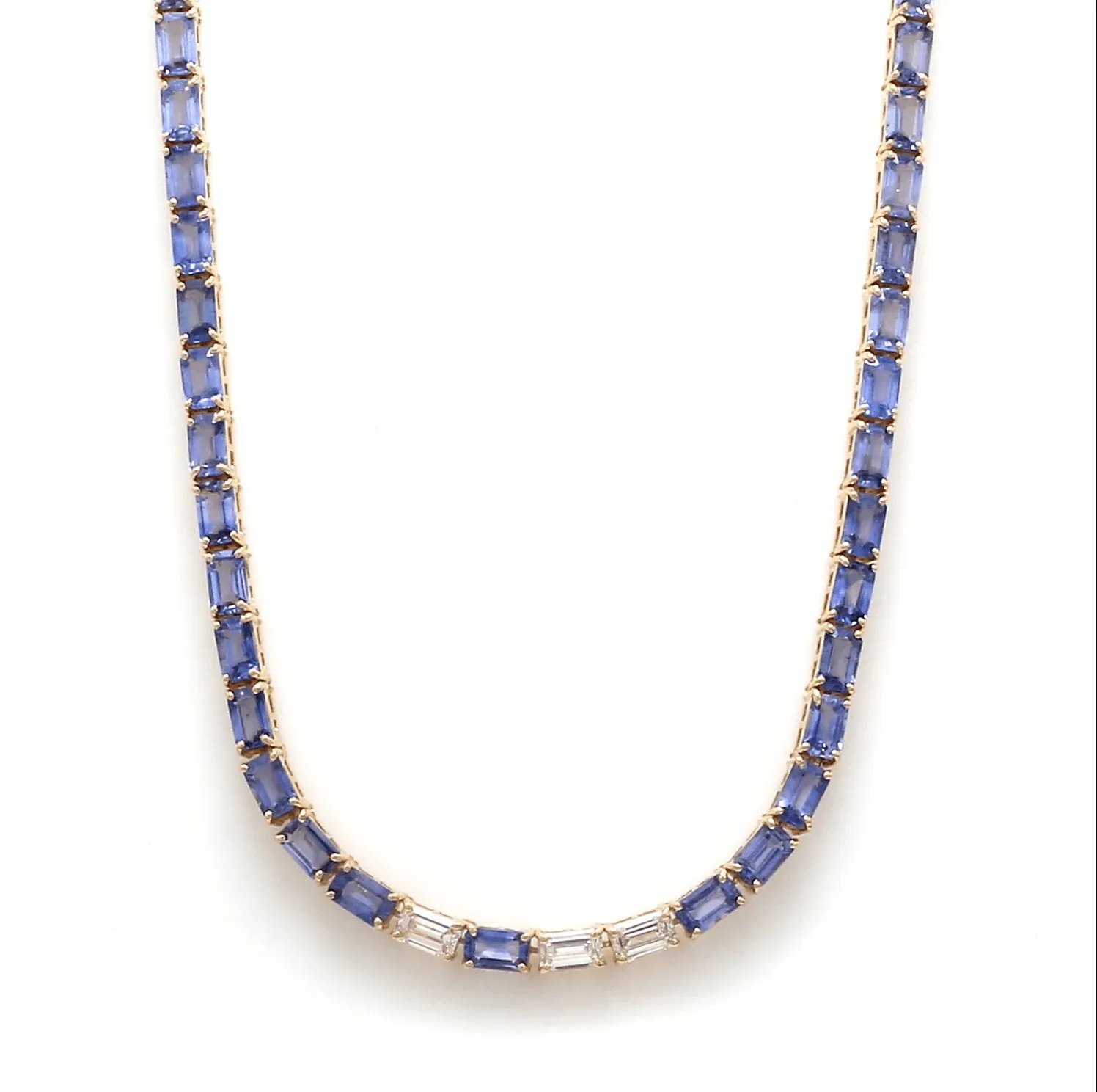 14K & 18K Gold East West Blue Sapphire & Diamond Necklace