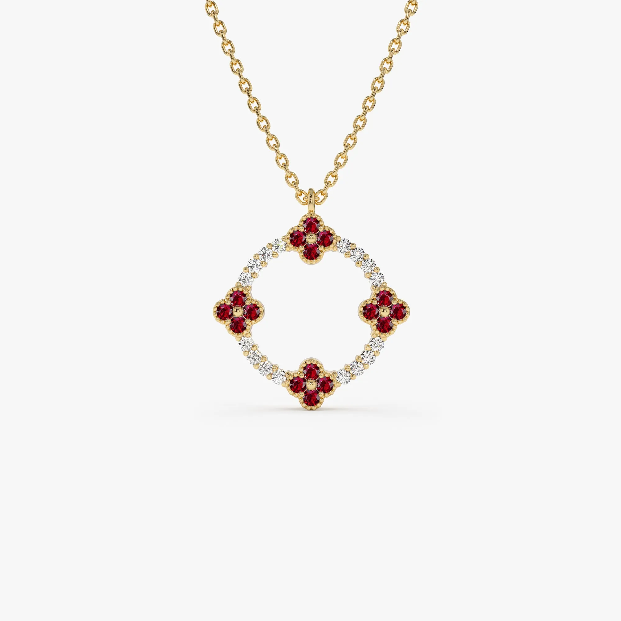 14k Diamond and Ruby Clover Necklace