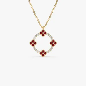 14k Diamond and Ruby Clover Necklace