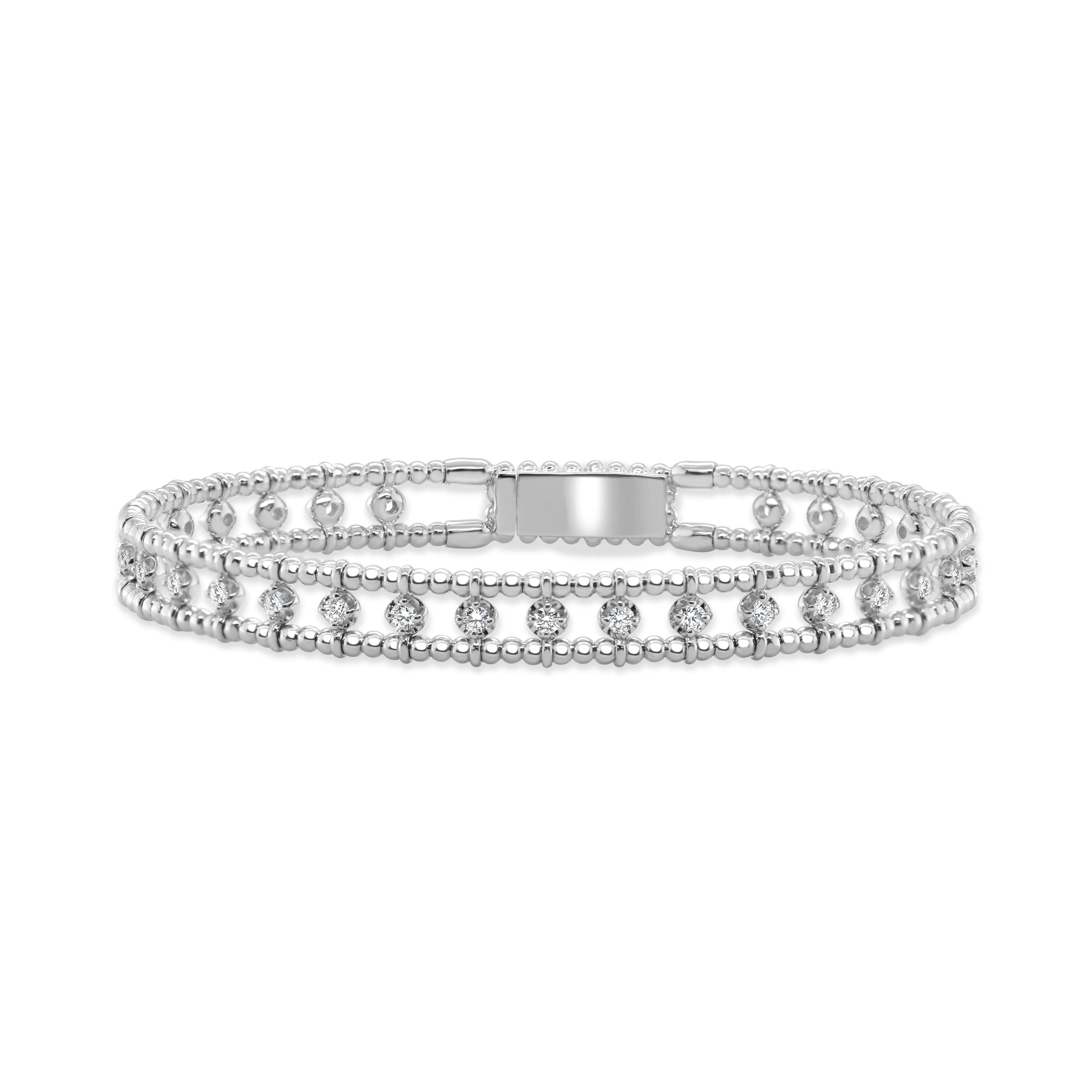 14K Gold Diamond Flexible Bead Bangle - 0.90ct