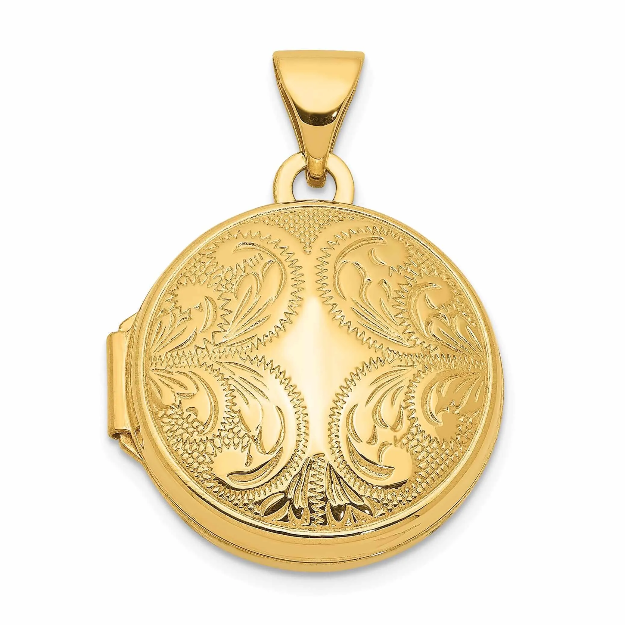 14k Gold Round Locket with Scroll Design