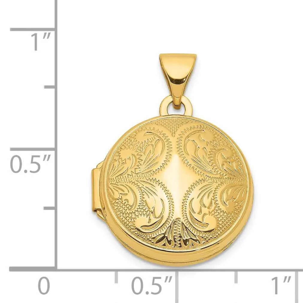 14k Gold Round Locket with Scroll Design