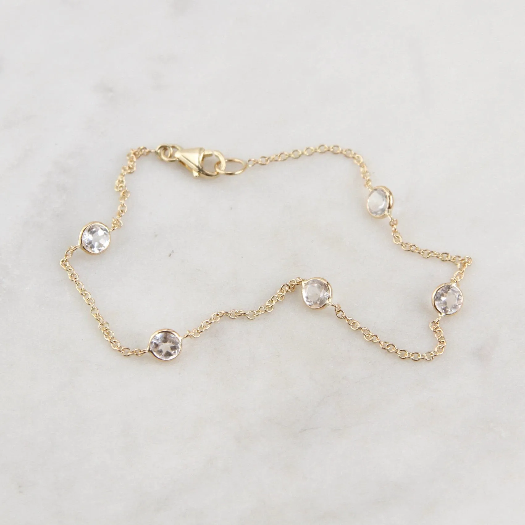 14k Gold White Topaz Station Bracelet