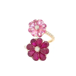 14k Oversized Ruby/Pink Sapphire Diamoind Ring