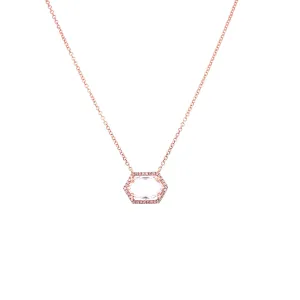 14K Rose Gold Diamond   White Topaz Hexagon Necklace