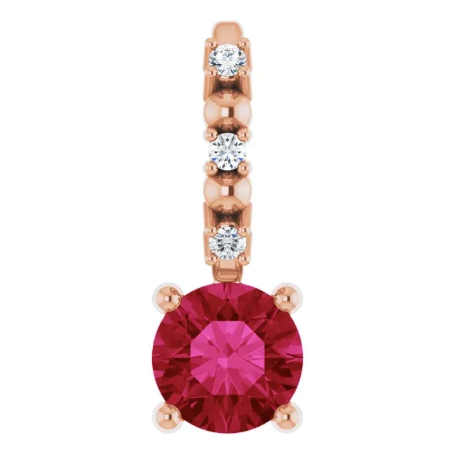 14K Rose Gold Imitation Ruby & .01 CTW Natural Diamond Charm/Pendant