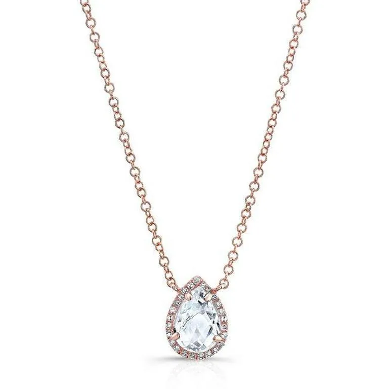 14K Rose Gold White Topaz Teardrop Pendant