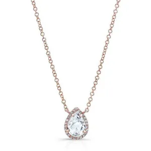 14K Rose Gold White Topaz Teardrop Pendant