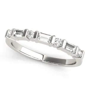 14K Round and Baguette Diamond Ladies Wedding Band / Stackable