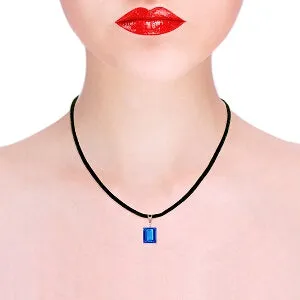 14K Solid Rose Gold & Leather Diamond/Blue Topaz Square Cut Necklace