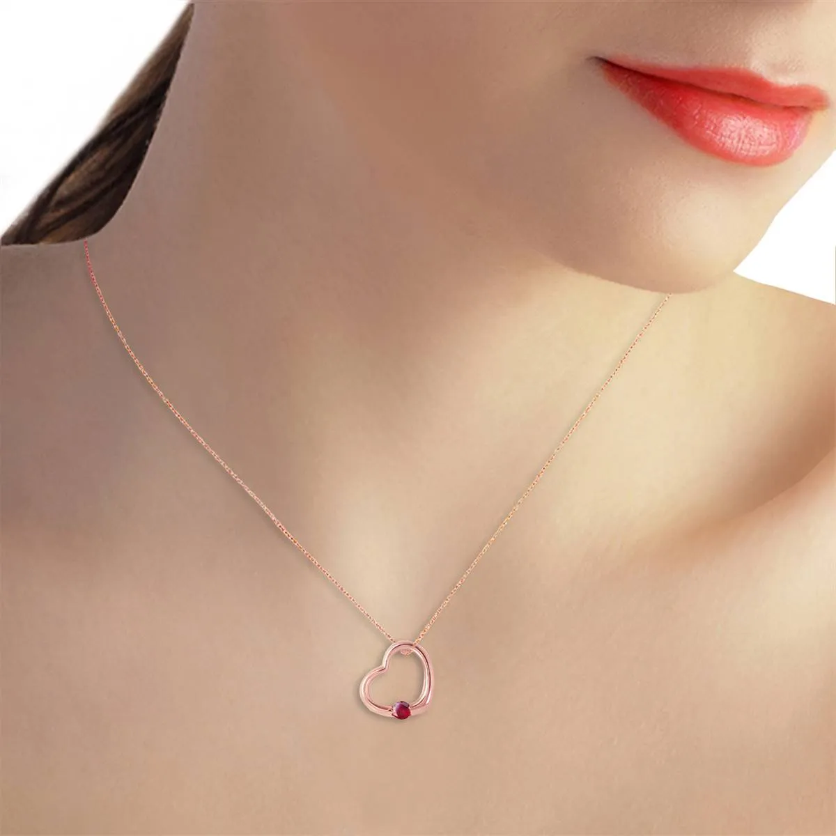 14K Solid Rose Gold Heart Necklace w/ Natural Ruby