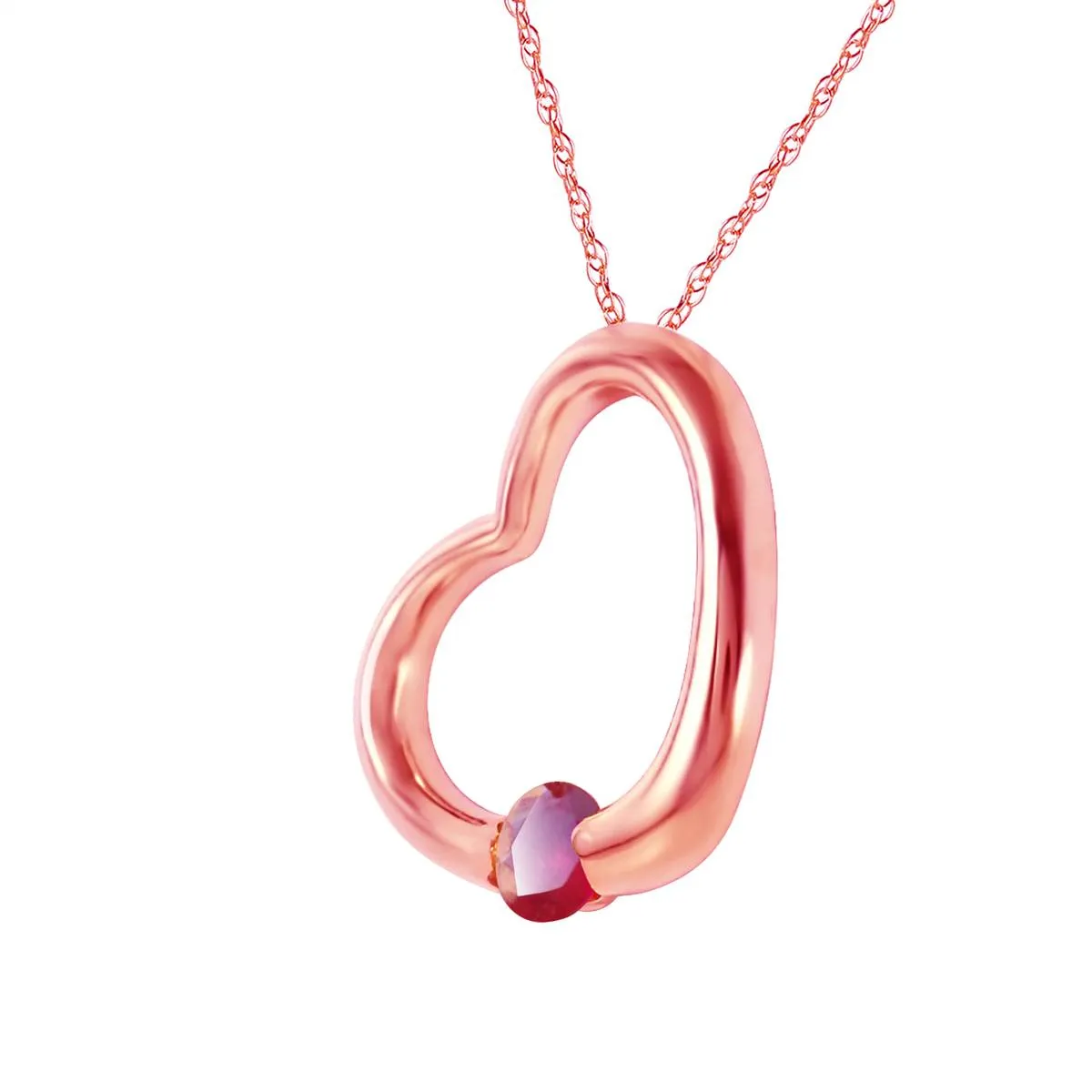 14K Solid Rose Gold Heart Necklace w/ Natural Ruby