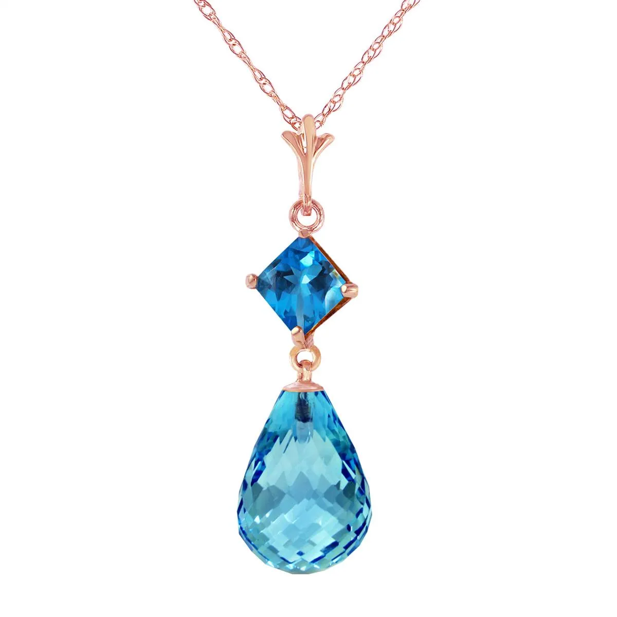 14K Solid Rose Gold Natural Blue Topaz Necklace Gemstone Series