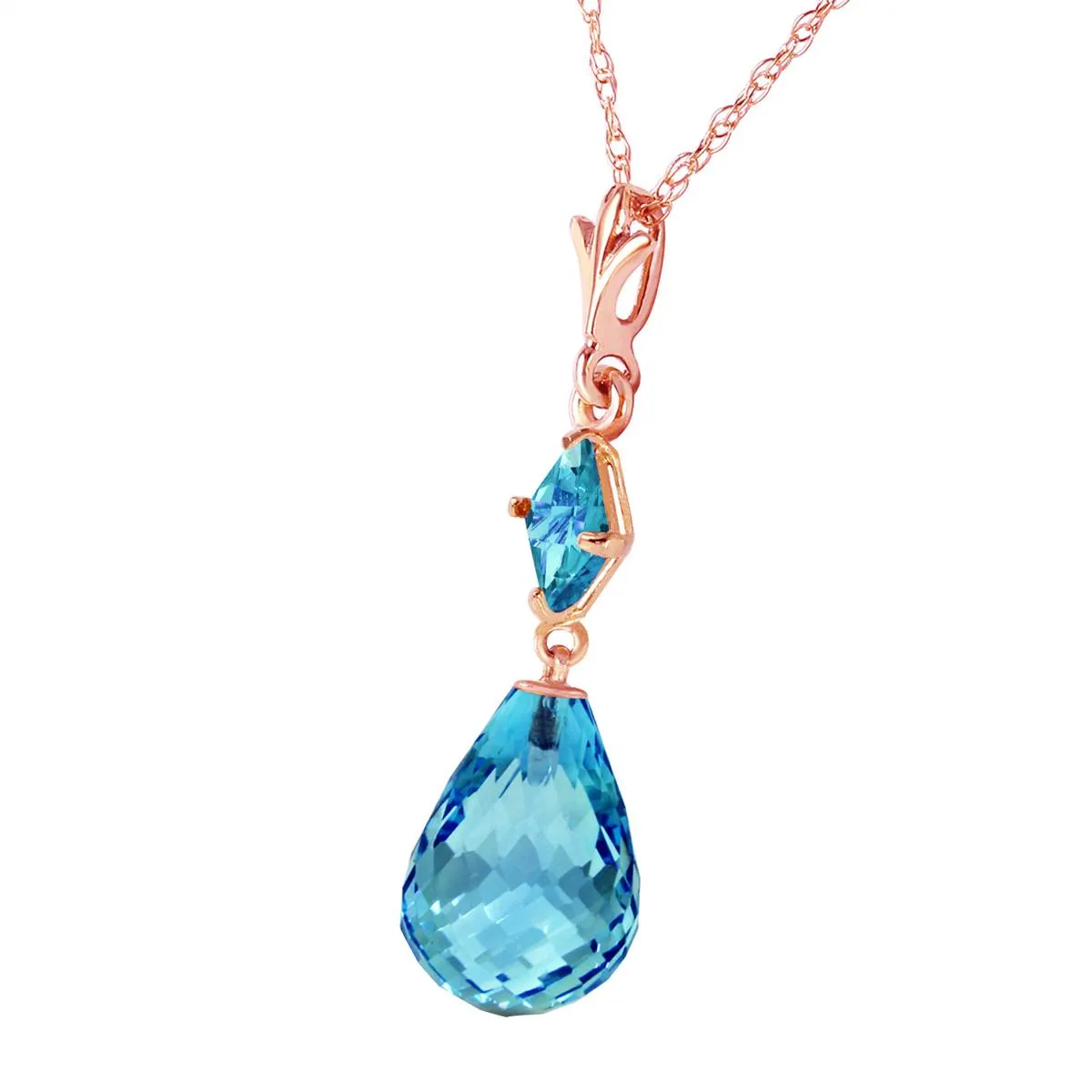 14K Solid Rose Gold Natural Blue Topaz Necklace Gemstone Series