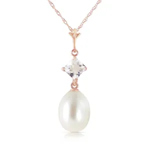 14K Solid Rose Gold Necklace w/ Rose Topaz & Pearl