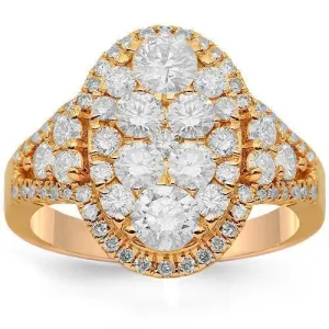 14K Solid Rose Gold Womens Diamond Cocktail Ring 2.09 Ctw