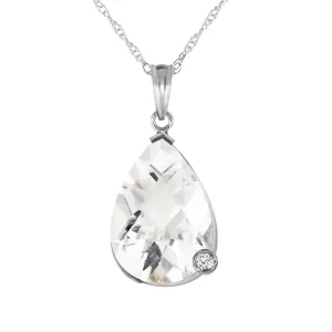 14K Solid White Gold Necklace w/ Briolette Checkerboard Cut White Topaz & Diamond