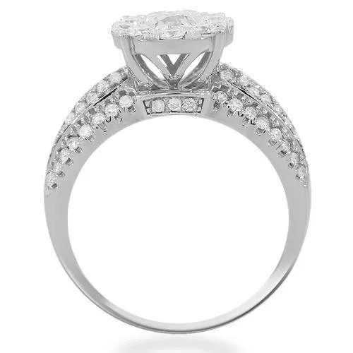 14K Solid White Gold Womens Diamond Cocktail Ring 1.49 Ctw