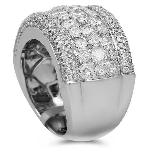 14K Solid White Gold Womens Diamond Cocktail Ring 4.18 Ctw