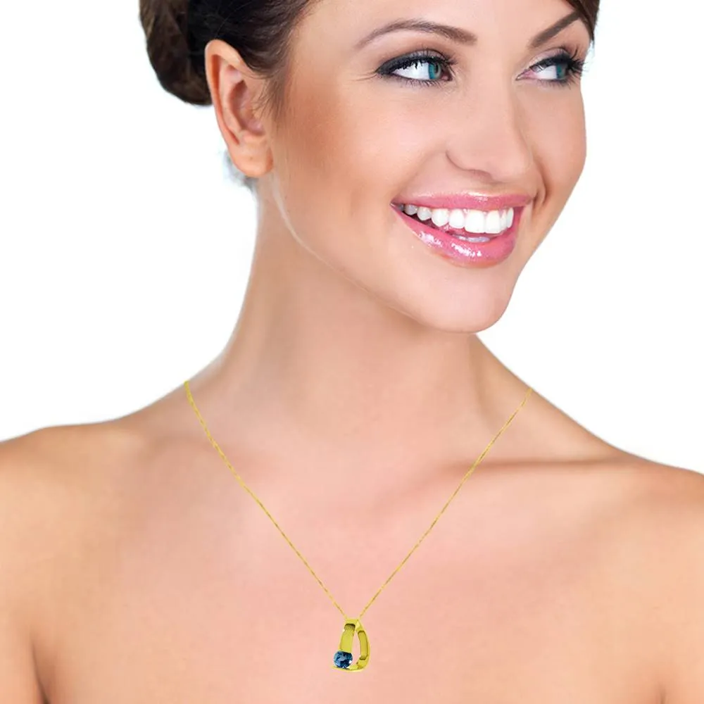 14K Solid Yellow Gold Modern Necklace w/ Natural Blue Topaz