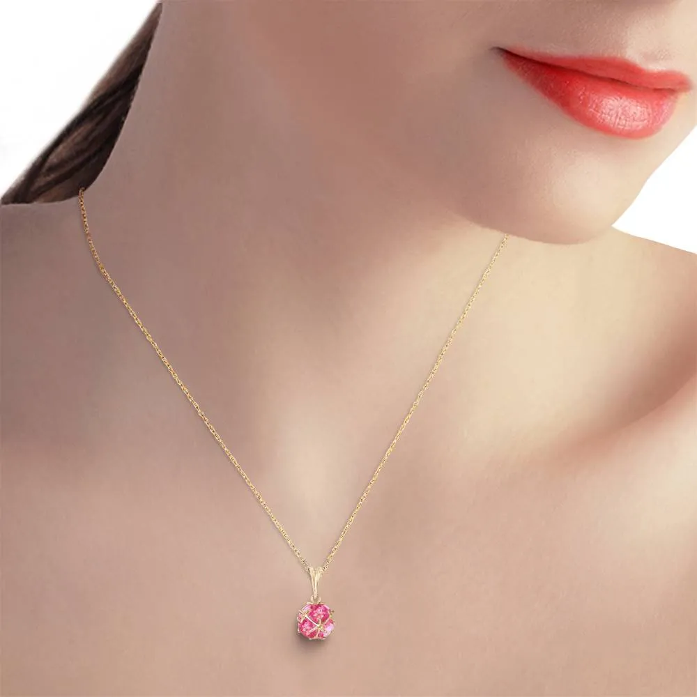 14K Solid Yellow Gold Necklace w/ Natural Pink Topaz