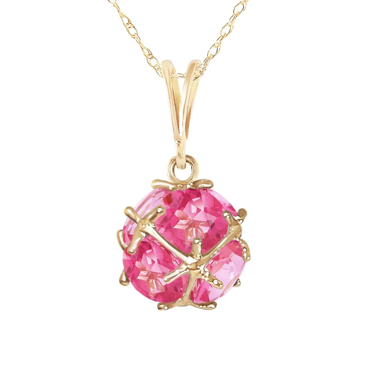 14K Solid Yellow Gold Necklace w/ Natural Pink Topaz