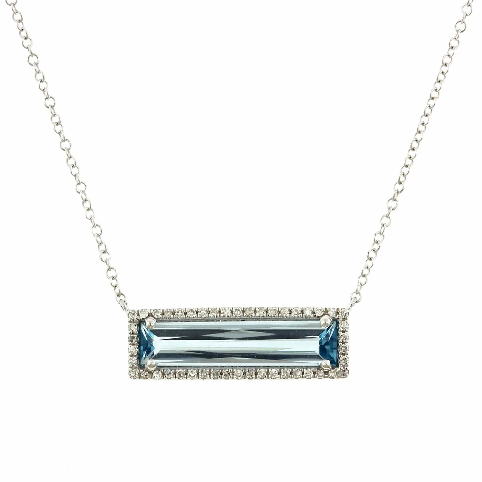 14K White Gold Blue Topaz Diamond Necklace