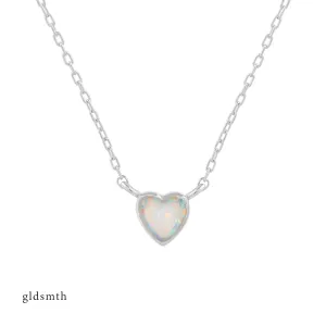 14k White Gold Heart Opal Necklace