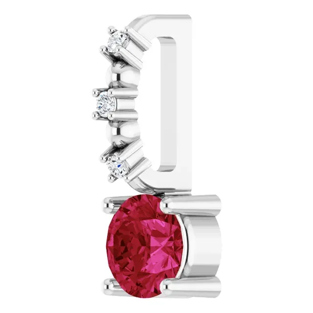 14K White Gold Imitation Ruby & .01 CTW Natural Diamond Charm/Pendant