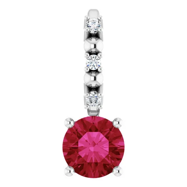 14K White Gold Imitation Ruby & .01 CTW Natural Diamond Charm/Pendant