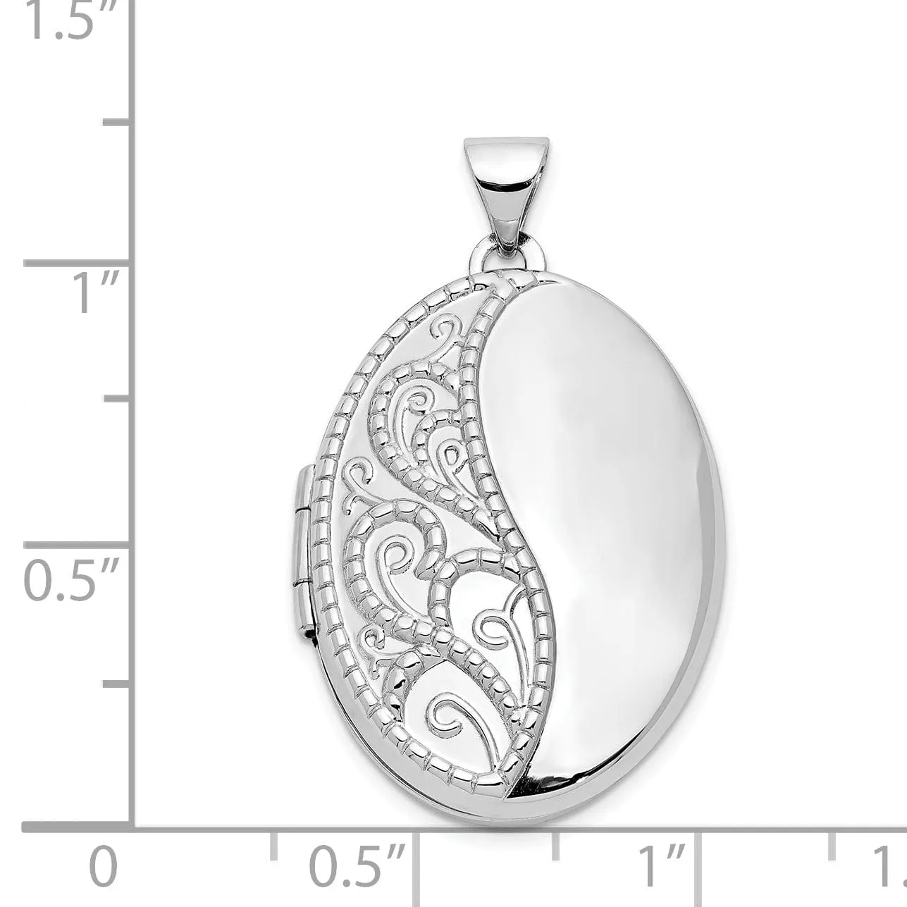 14k White Gold Oval 1/2 Hand Engraved Locket