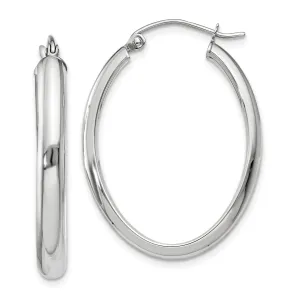 14k White Gold Polished 3.75MM Oval Hoop Earrings