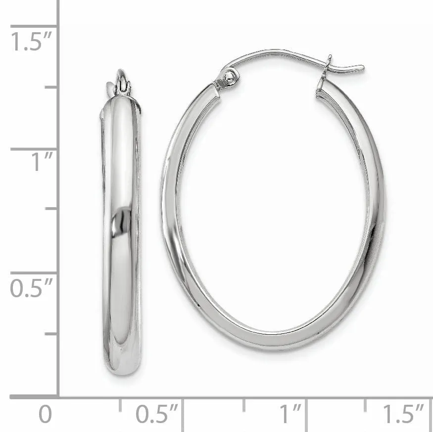 14k White Gold Polished 3.75MM Oval Hoop Earrings