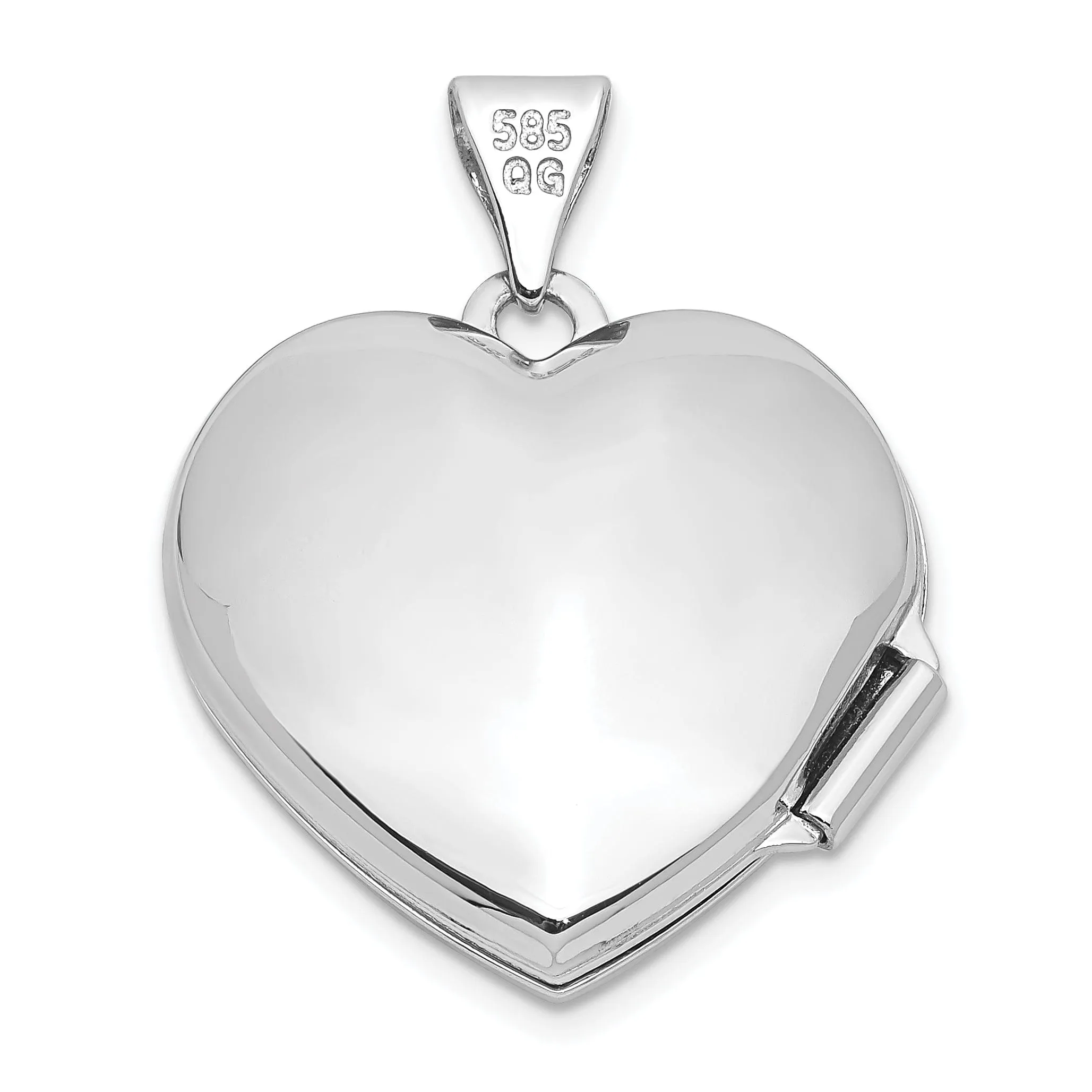 14k White Gold Polished Heart-Shaped Floral Locket