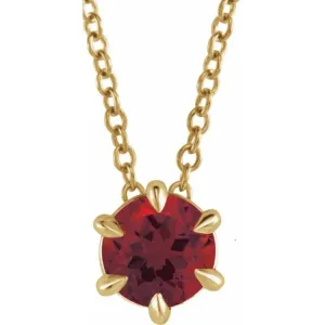 14K Yellow 6 mm Lab-Grown Ruby Solitaire 16-18" Necklace