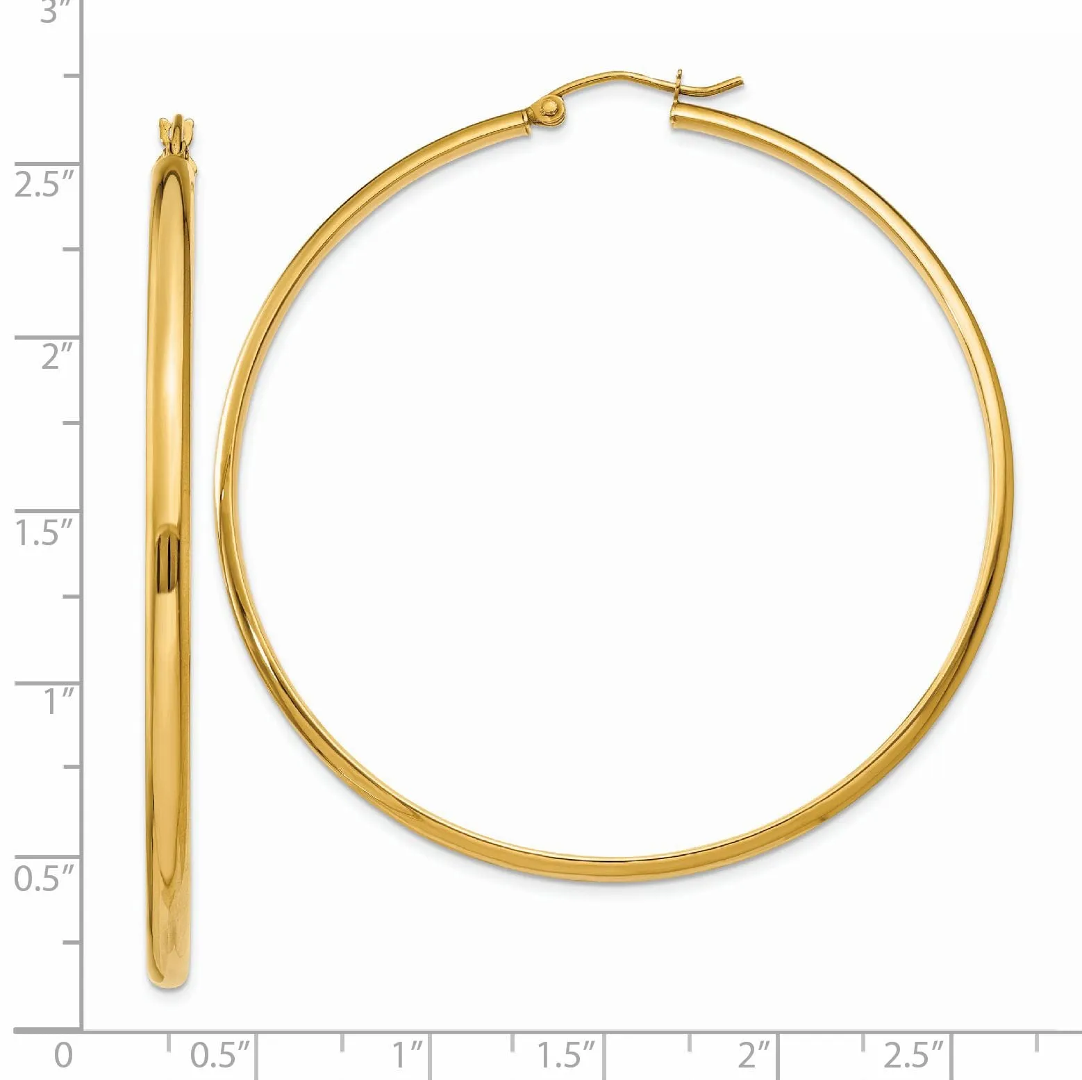 14k Yellow Gold 2.75 x 55MM Hoop Earrings