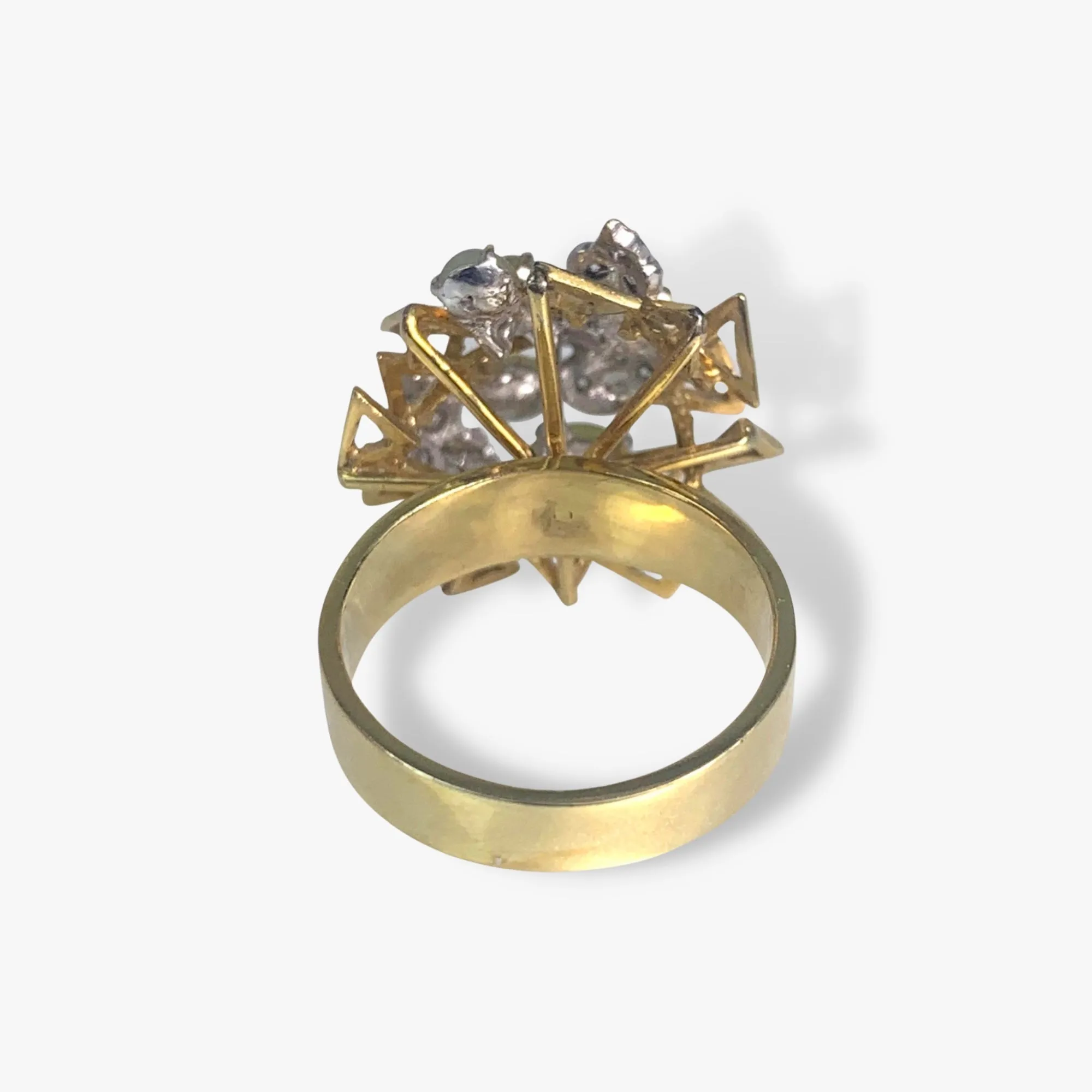 14k Yellow Gold Cat's Eye and Diamond Vintage Cocktail Ring